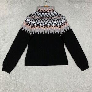 Icelandic Design Sweater‎ Women's Medium Black Pullover Fair Isle Mock Neck Knit